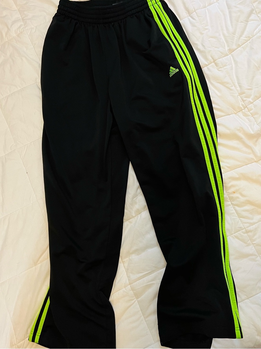 adidas Black Joggers with Neon Green Side Stripes